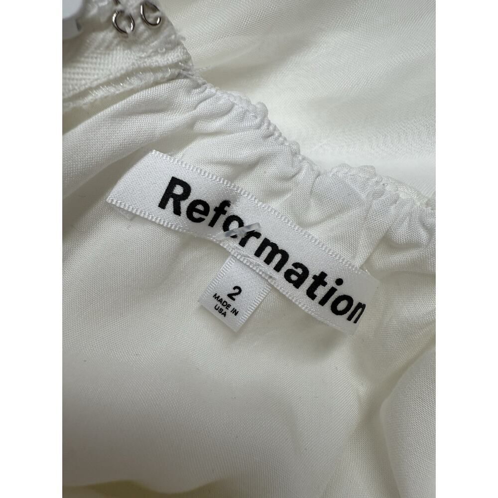 Reformation Miel Dress Ivory Puff Sleeve Smocked Midi Cottagecore Size 2 - Picture 9 of 10